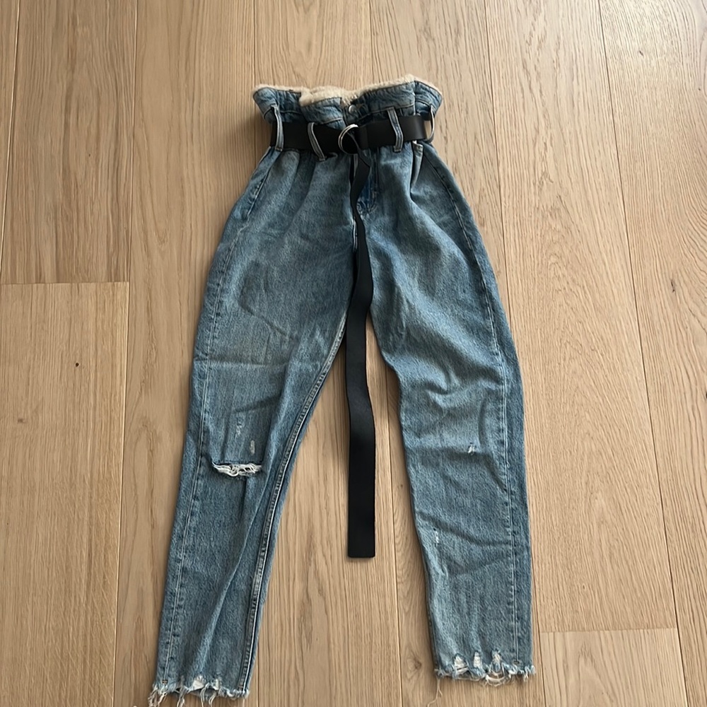 Iro high waisted belted jeans with shearling waist 25